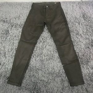 Dark olive waxed coated skinny jeans